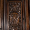 Neo-Renaissance two-body sideboard in carved walnut and marble inclusions, XVIIIand 18