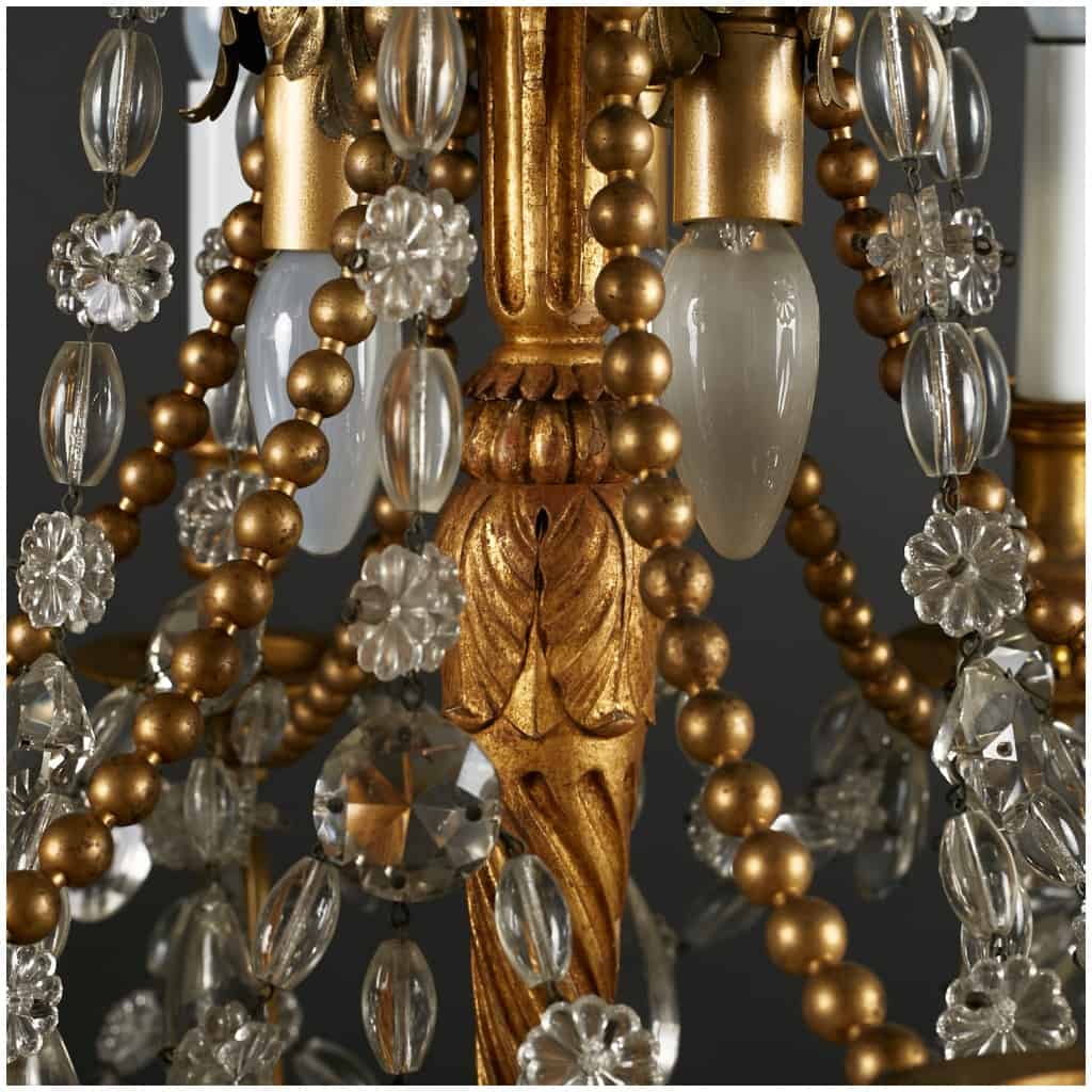 Lustre cage aux perles en bronze doré à pampilles de style Louis XVI, XIXe 7