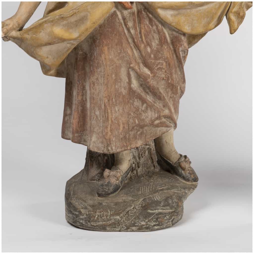 Paire de sculptures en terre cuite sur deux colonnes en bois peint en trompe-l’oeil, XIXe 10