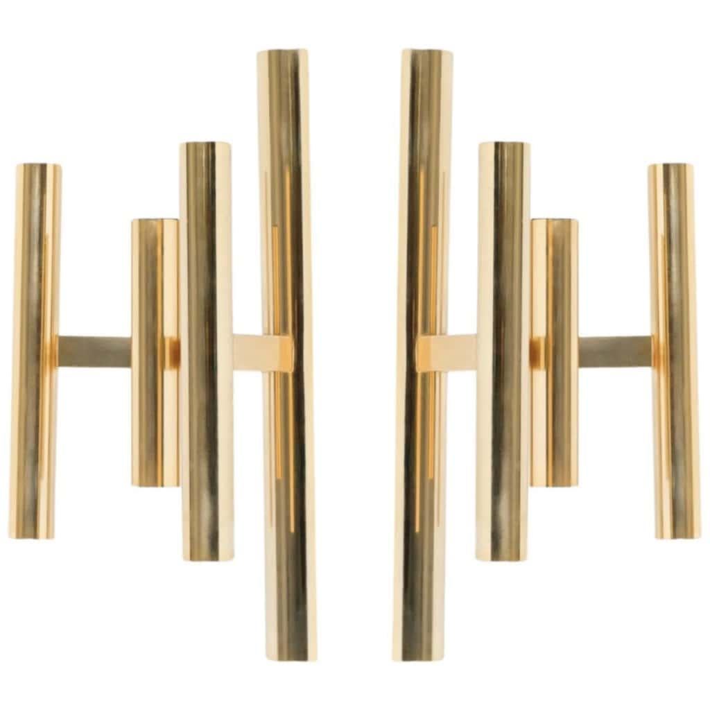 1960 Pair of gilded brass wall lights by Gaetano Sciolari 3