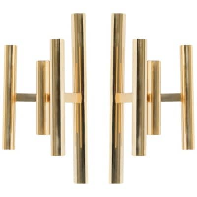 1960 Pair of gilded brass sconces by Gaetano Sciolari