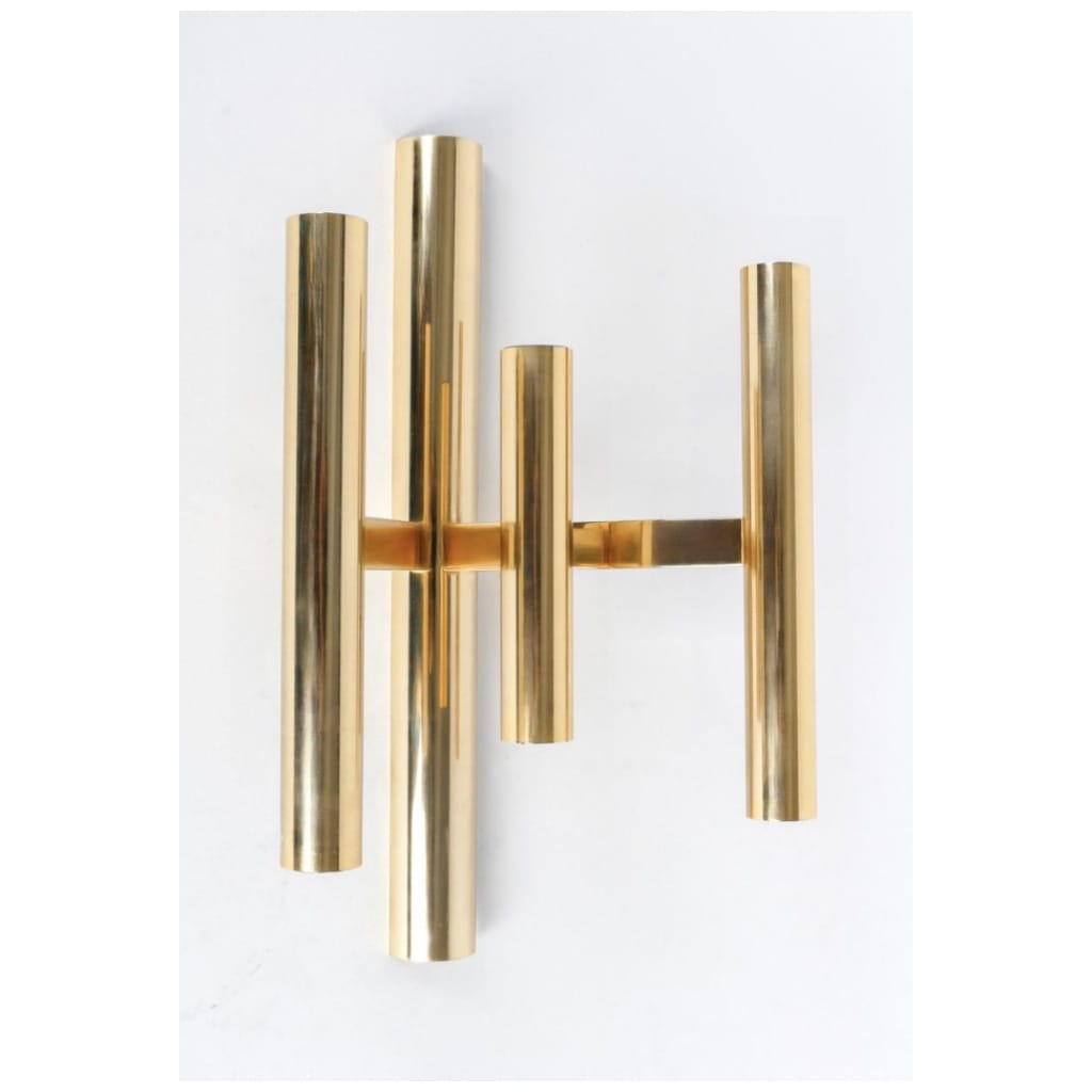 1960 Pair of gilded brass wall lights by Gaetano Sciolari 6