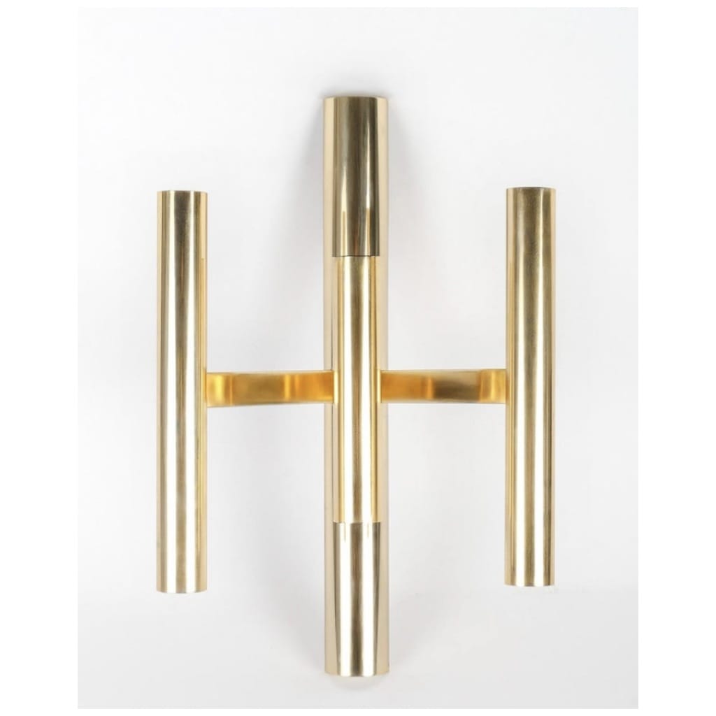 1960 Pair of gilded brass wall lights by Gaetano Sciolari 4