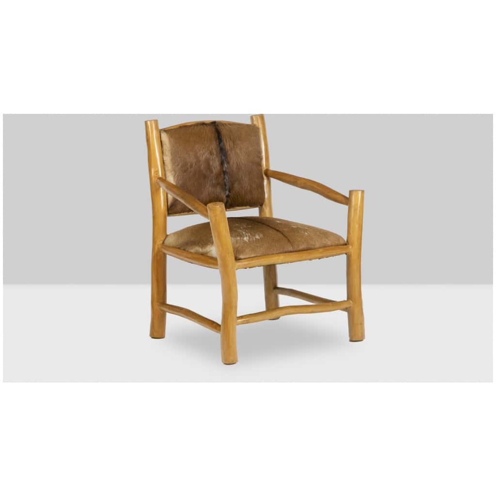 Fauteuil de style Brutaliste en orme et peau de chèvre, années 1970 11