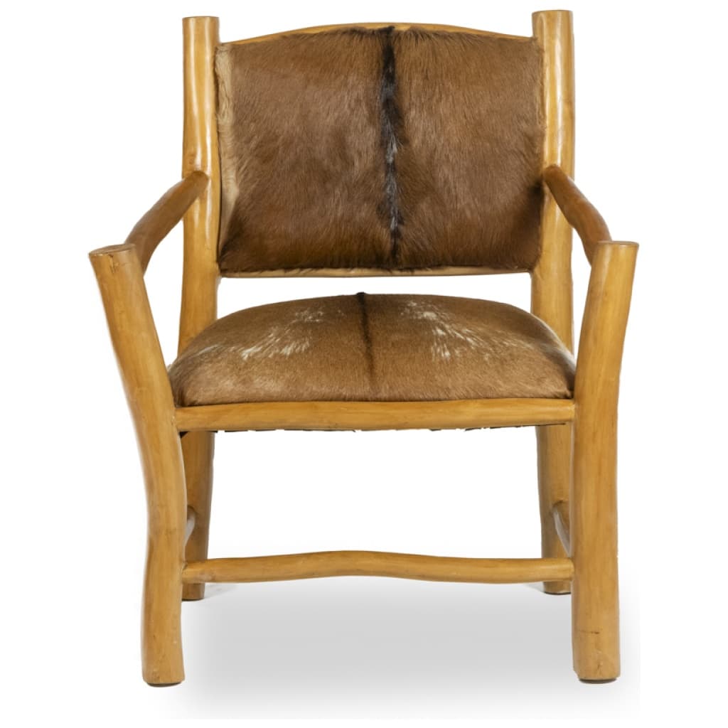 Brutalist style armchair in elm and goatskin, 1970s 3