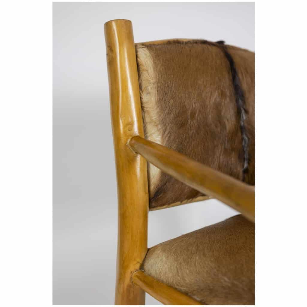 Brutalist style armchair in elm and goatskin, 1970s 14