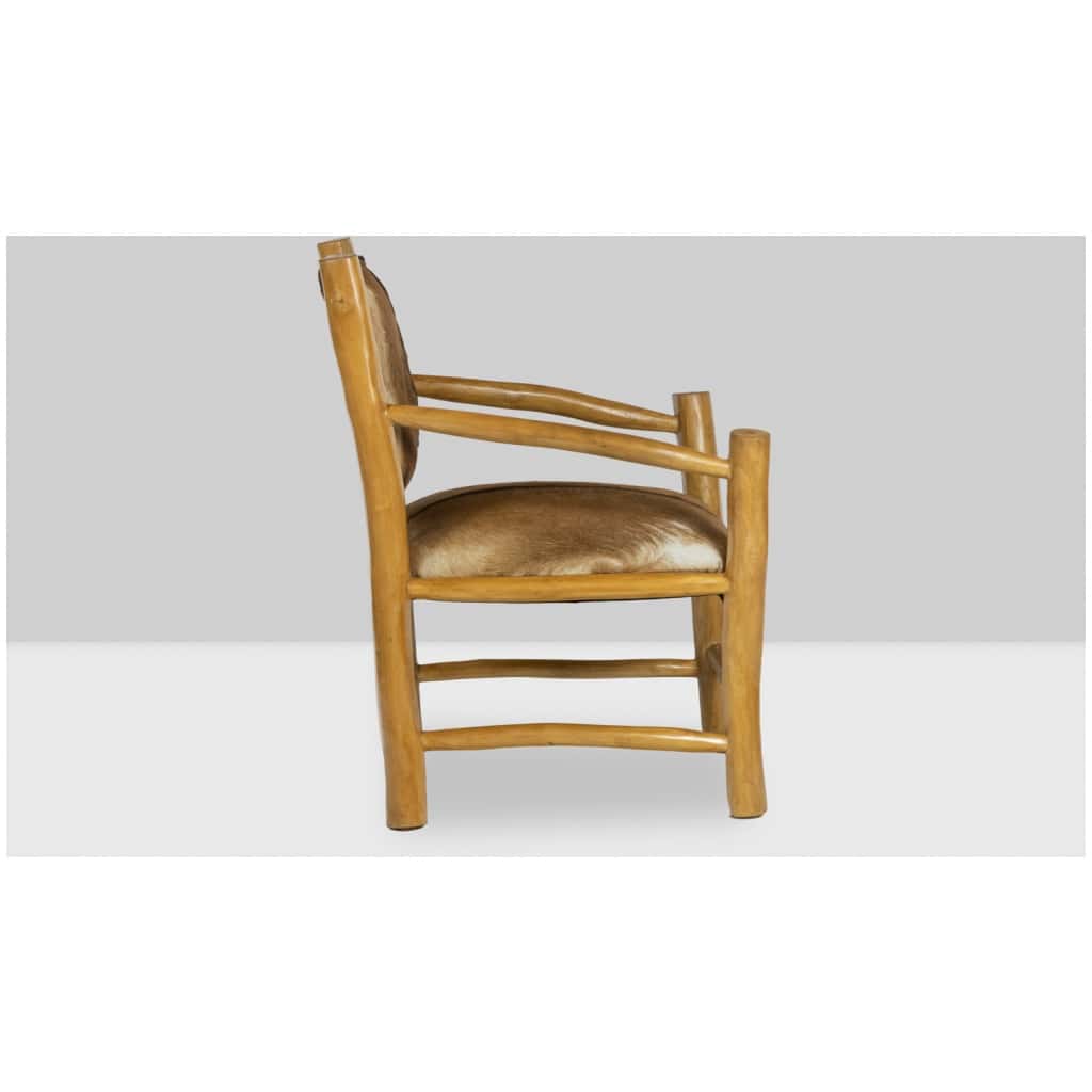 Fauteuil de style Brutaliste en orme et peau de chèvre, années 1970 12