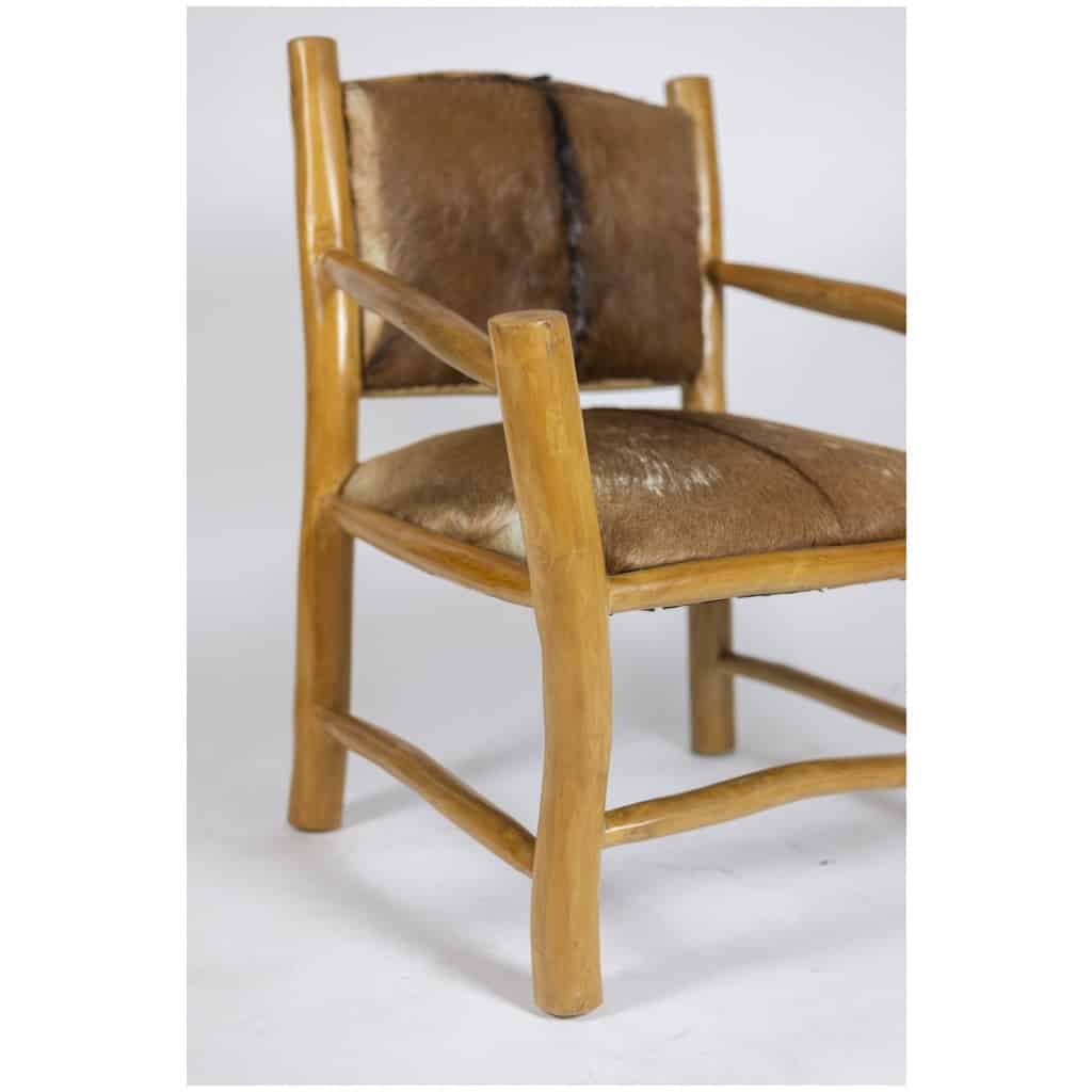 Brutalist style armchair in elm and goatskin, 1970s 13