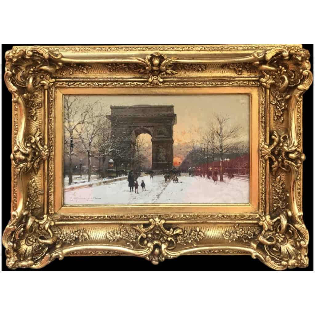 GALIEN LALOUE French Painting 20th Paris The Champs Elysées And the Arc De Triomphe in Winter Gouache Signed Certificate of Authenticity 4