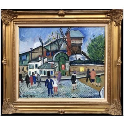 GENIN Lucien Paris Animation At Moulin De La Galette in Montmartre Oil on Canvas Signed Certificate of Authenticity