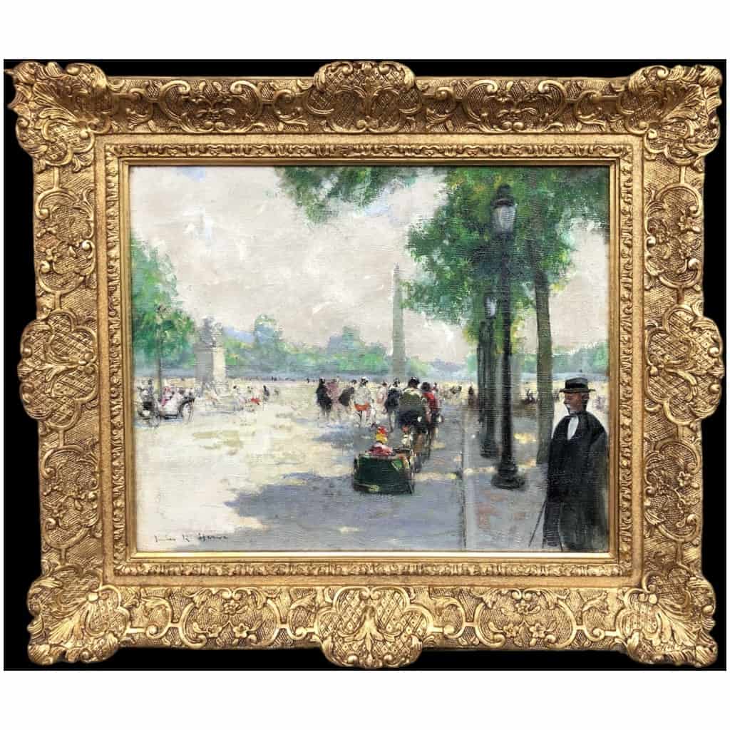 HERVE Jules Tableau Impressionniste 20è siècle Animation aux Champs Elysées huile sur toile signée Certificat d’authenticité 4