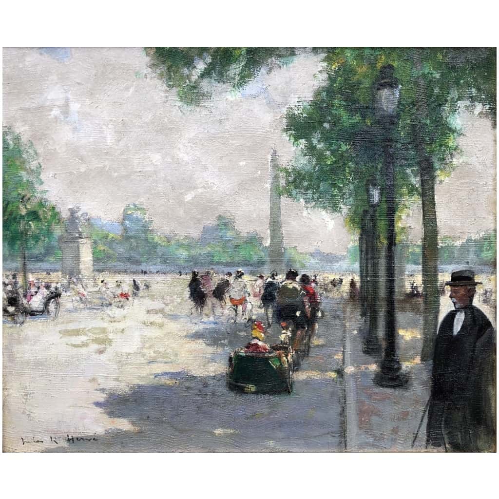 HERVE Jules Impressionist Painting 20th century Animation on the Champs Elysées oil on canvas signed Certificate of authenticity 7