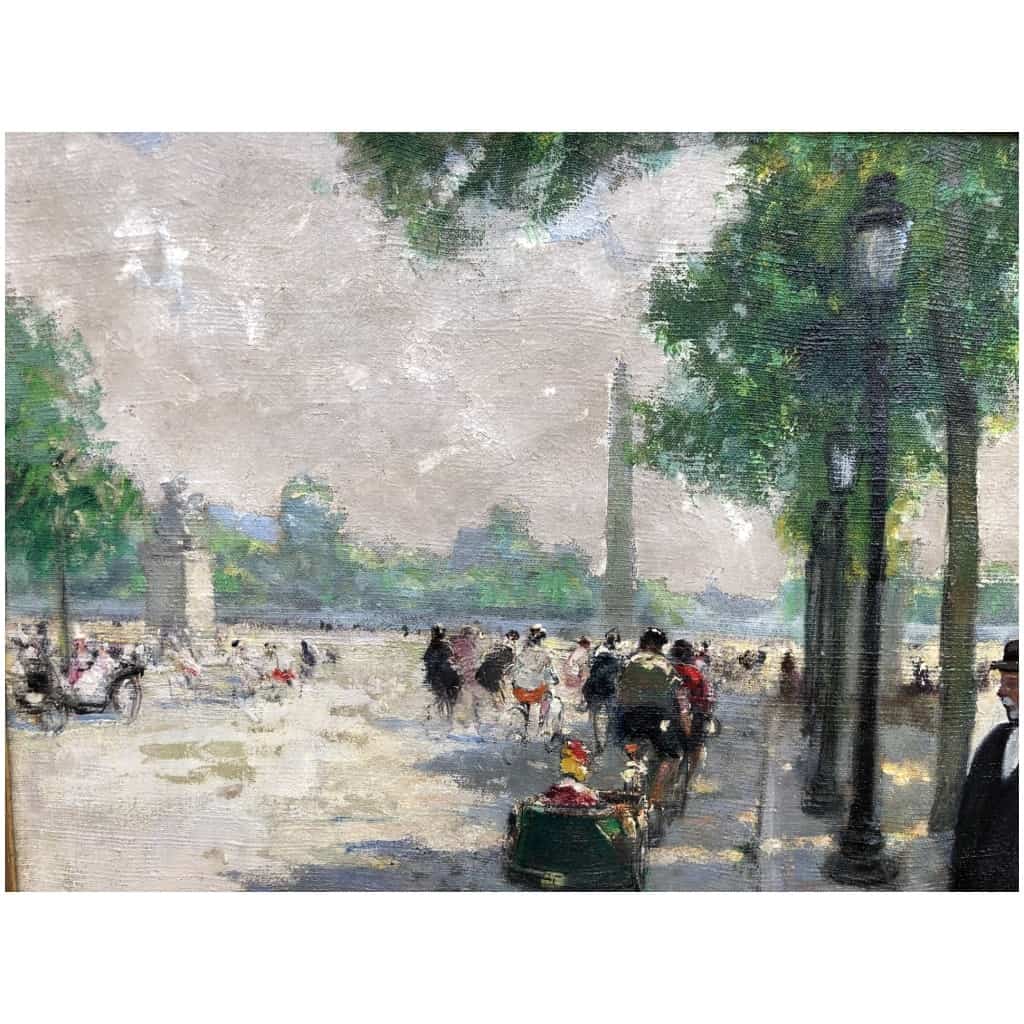 HERVE Jules Impressionist Painting 20th century Animation on the Champs Elysées oil on canvas signed Certificate of authenticity 6