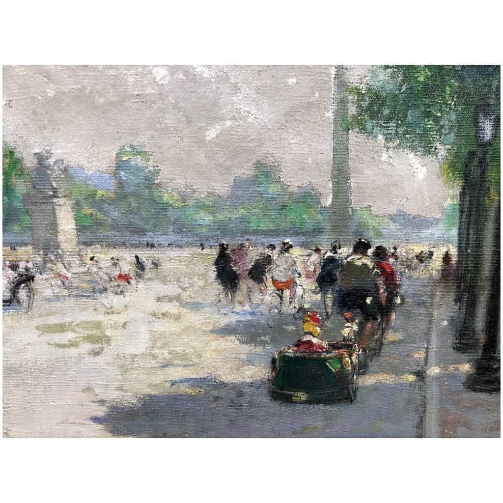 HERVE Jules Impressionist Painting 20th century Animation on the Champs Elysées oil on canvas signed Certificate of authenticity 11