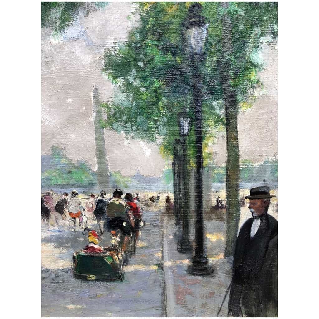 HERVE Jules Impressionist Painting 20th century Animation on the Champs Elysées oil on canvas signed Certificate of authenticity 10