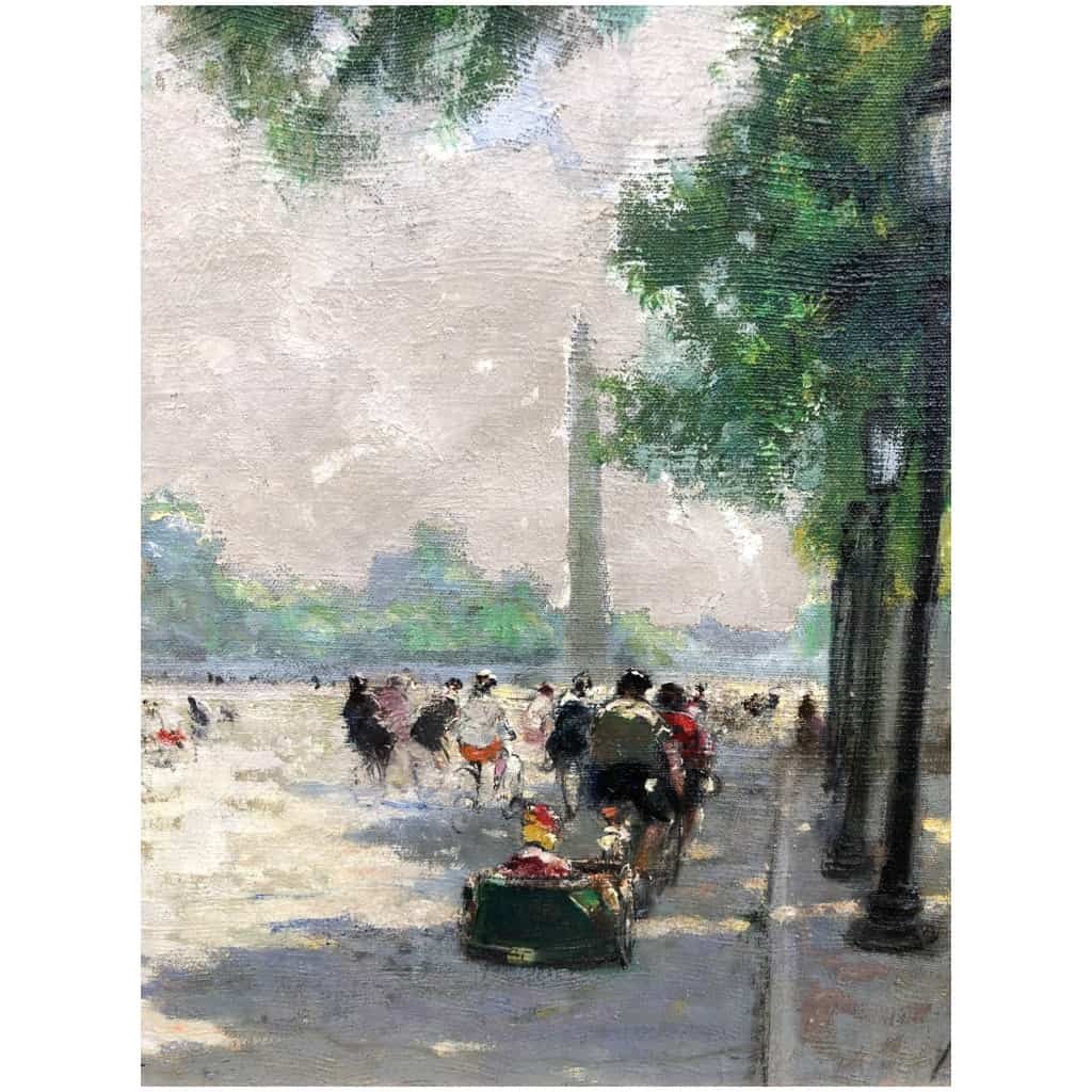 HERVE Jules Impressionist Painting 20th century Animation on the Champs Elysées oil on canvas signed Certificate of authenticity 9