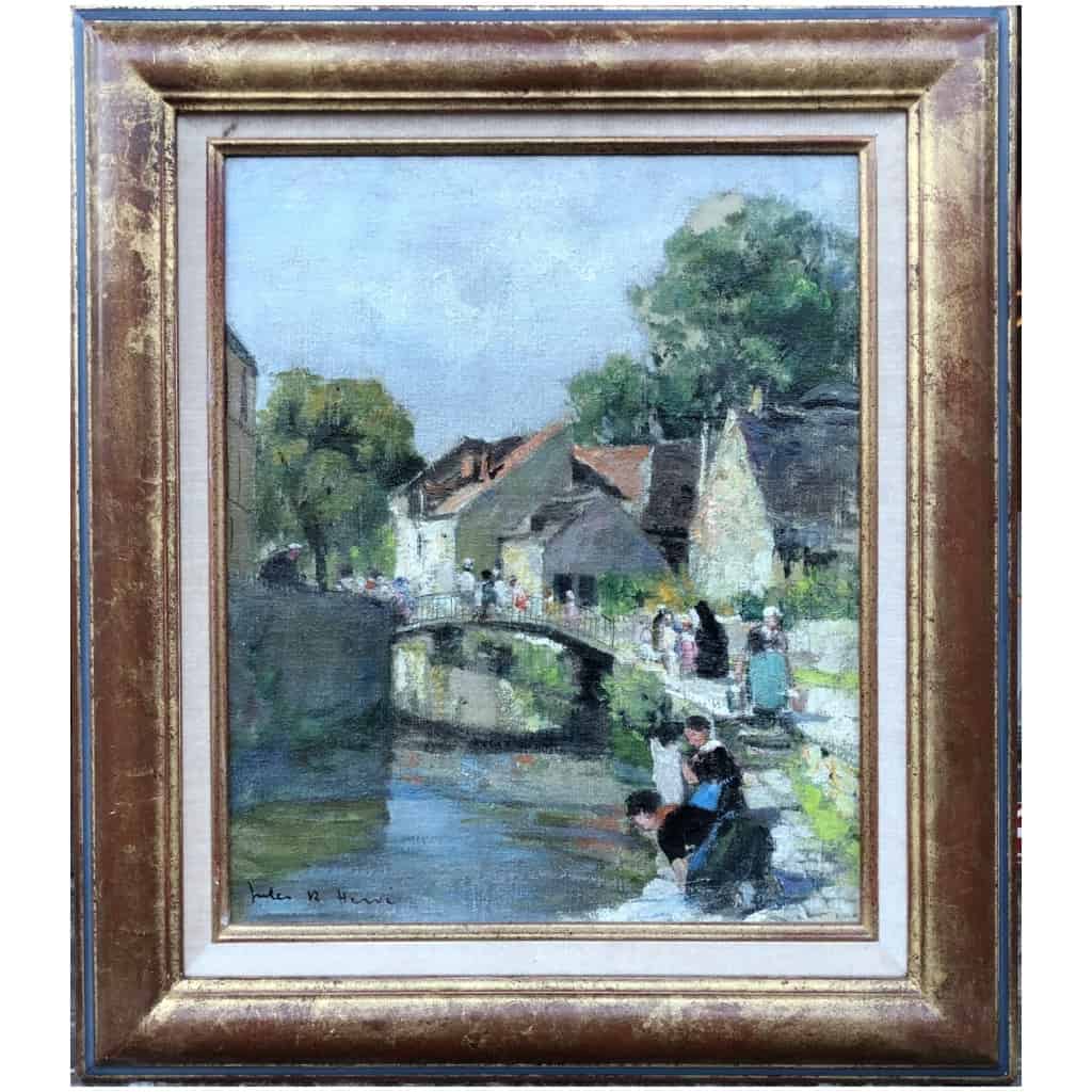 HERVE Jules Painting 20th Century A Sunday in the Countryside Oil On Canvas Signed Certificate of Authenticity 9