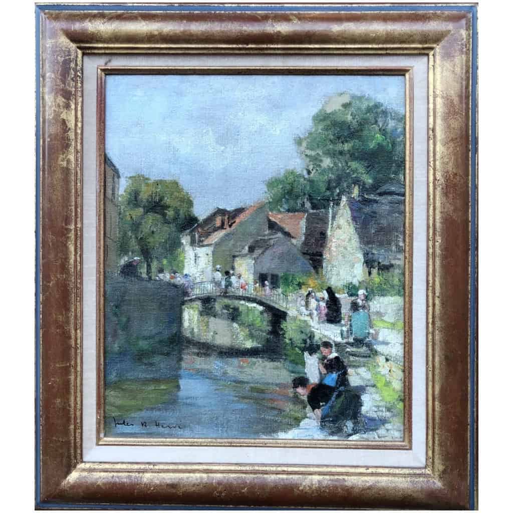 HERVE Jules Painting 20th Century A Sunday in the Countryside Oil On Canvas Signed Certificate of Authenticity 3