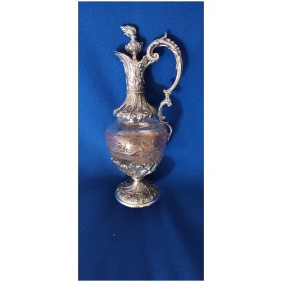 A crystal carafe (ewer). Silver metal frame, Napoleon III