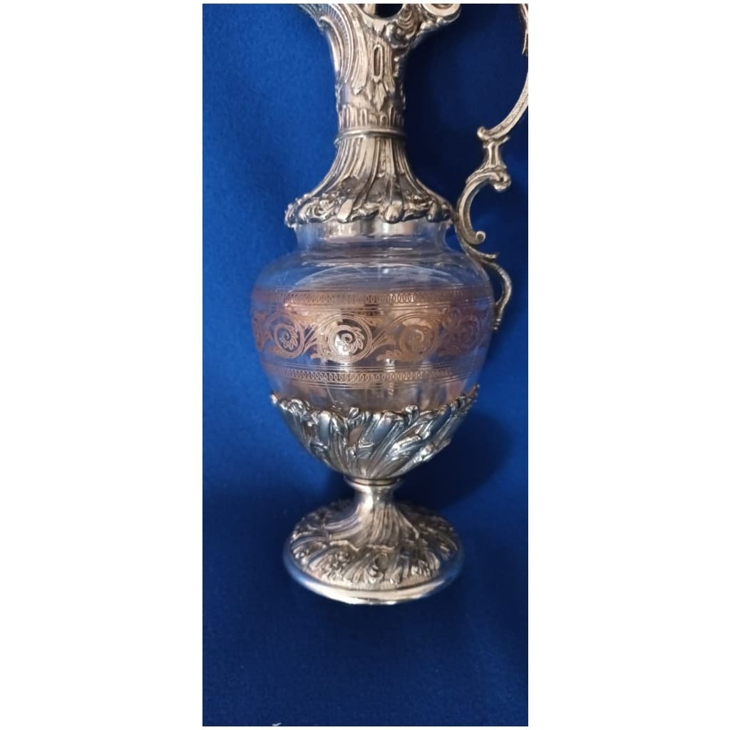 Un carafon(aiguière) en cristal. Monture métal argenté, Napoléon III 7