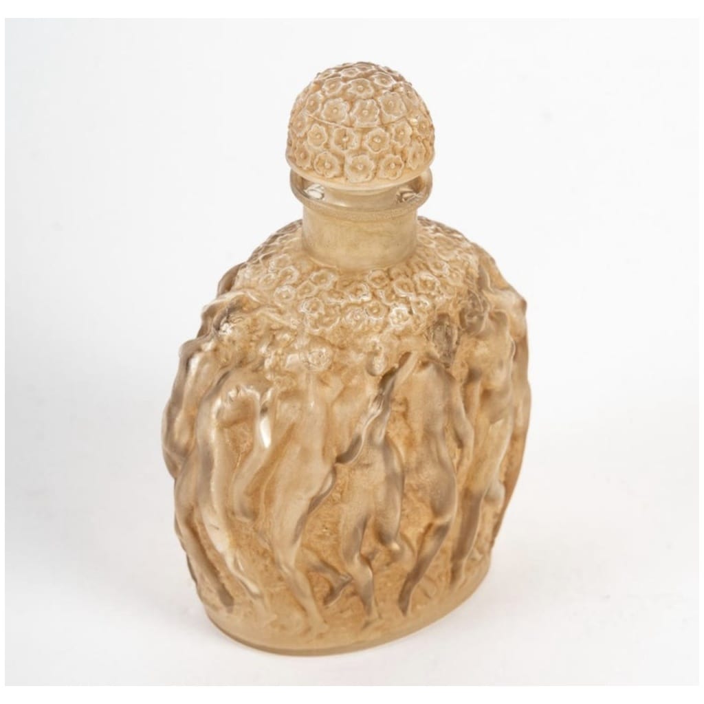 1937 René Lalique – White Glass Calendal Bottle with Sepia Patina For Molinard 4
