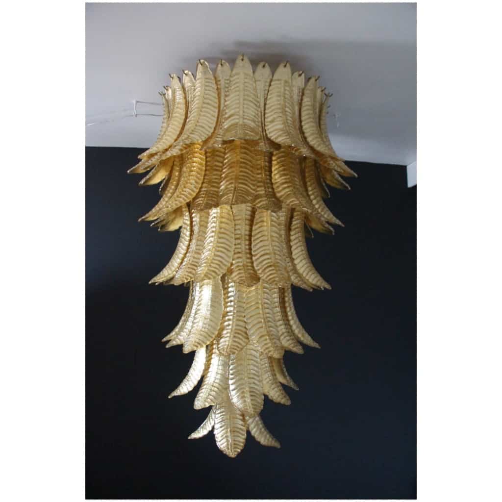 Lustre long en verre de Murano doré en forme de palmier 6