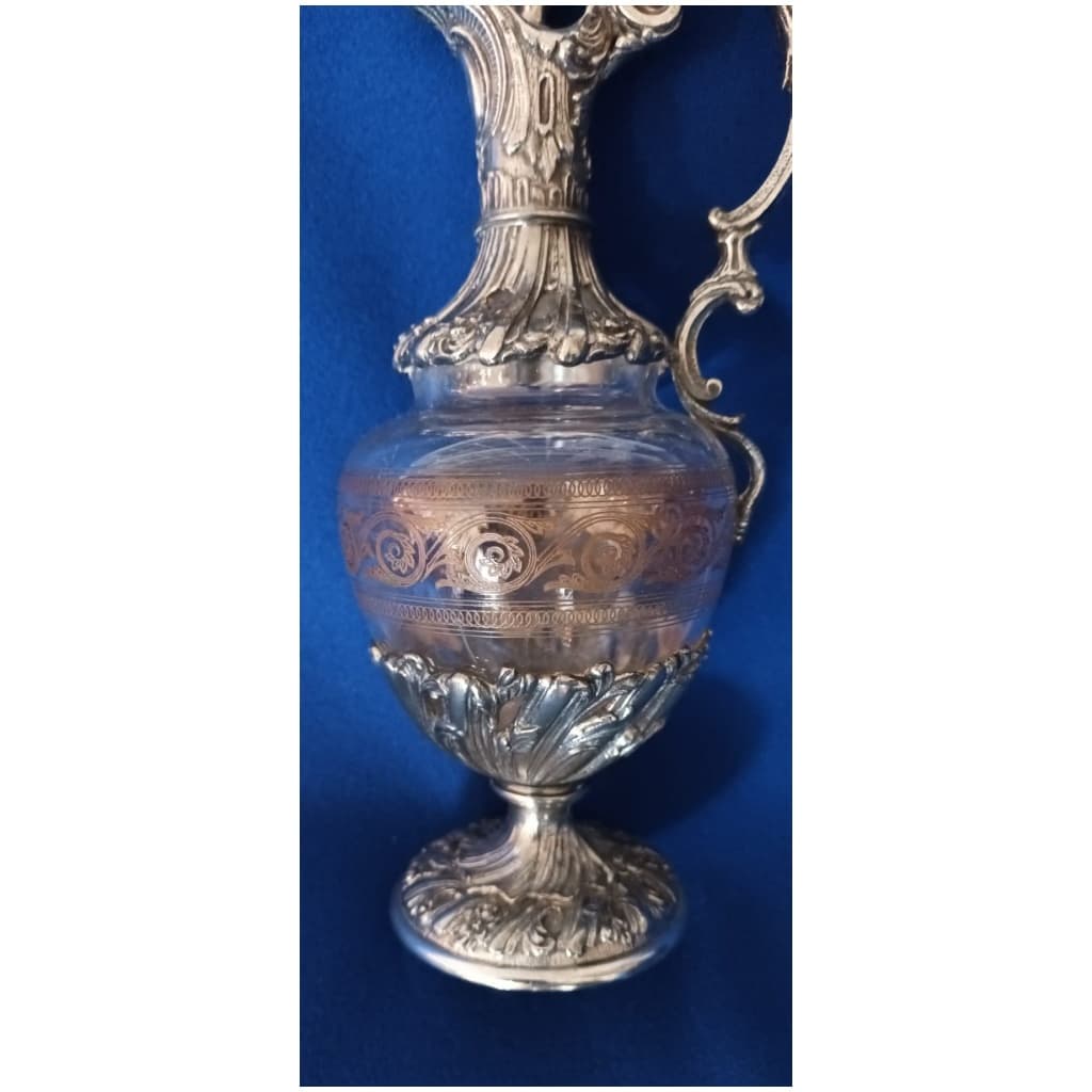 Un carafon(aiguière) en cristal. Monture métal argenté, Napoléon III 4