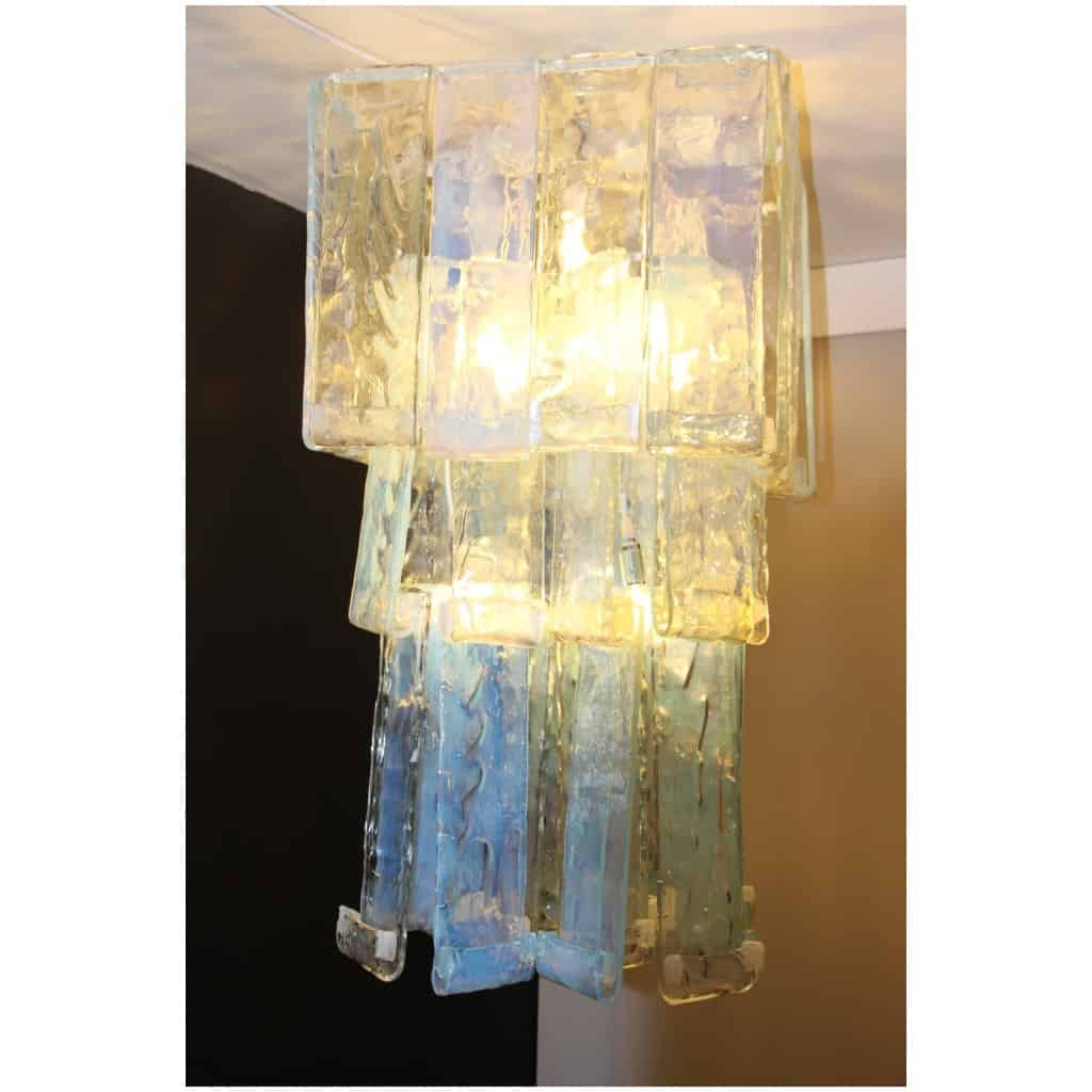 Long iridescent Laguna model chandelier, mid-century modern, by Fratelli Toso 4