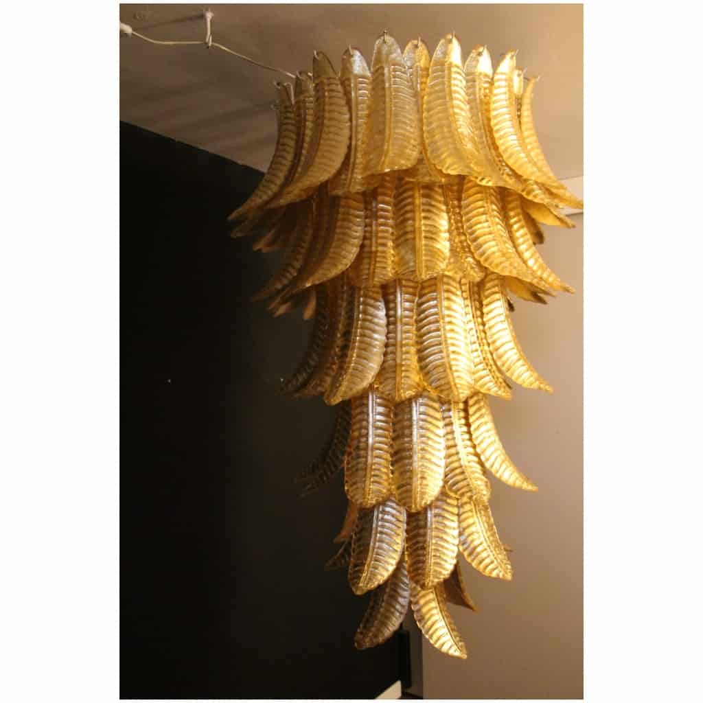 Long golden Murano glass chandelier in the shape of a palm tree 8