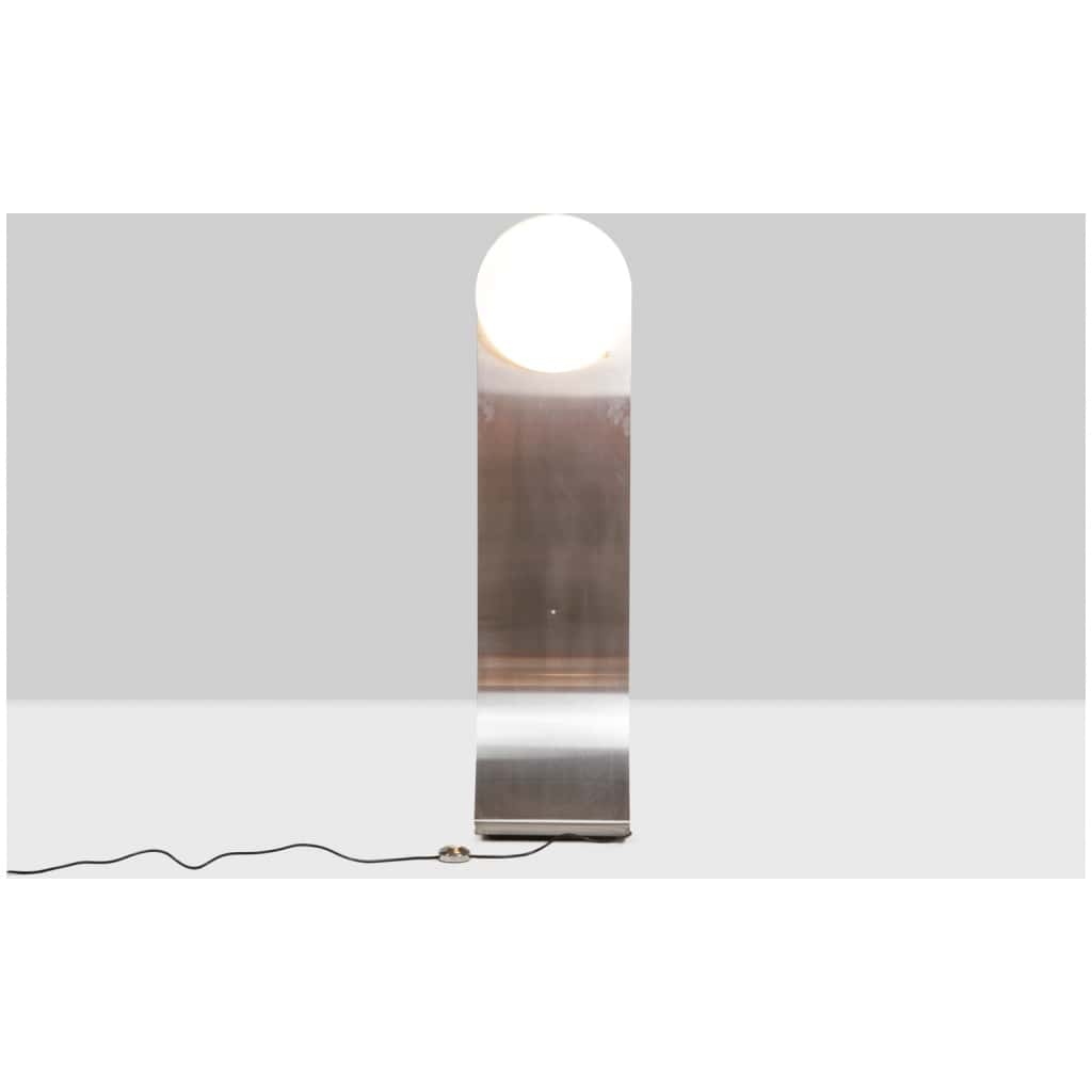 Lampadaire en métal brossé et opaline, années 1970 4