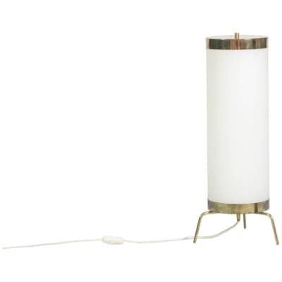 Lampe en opaline blanche et laiton doré, années 1970