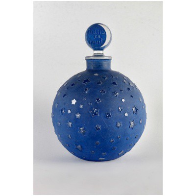 1924 René Lalique – Flacon Géant Dans La Nuit Verre Patiné Bleu Pour Worth