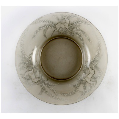 1925 René Lalique – Coupe Gazelles Verre Gris Topaze Clair Patiné