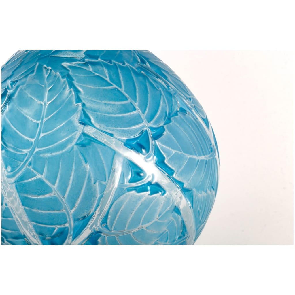 1929 René Lalique – Milan Vase White Glass Patinated Electric Blue 4