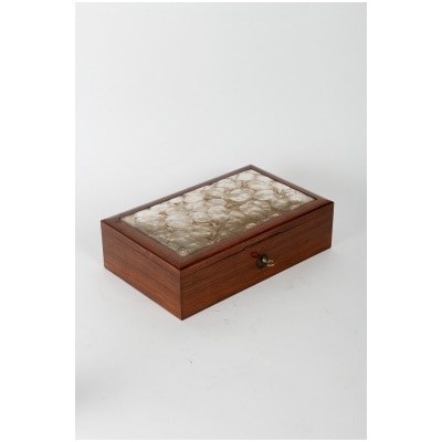1920 René Lalique – Coffret Boîte Monnaie Du Pape Verre Blanc Patiné Sépia