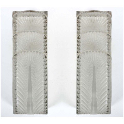 1935 René Lalique – Paire d’Appliques Art Déco Languedoc Verre Blanc