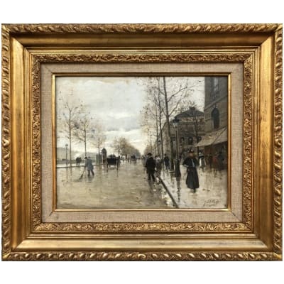 PETILLON Jules Paris Animation Quai De Gesvres Place Du Châtelet Oil Signed Certificate of Authenticity 3