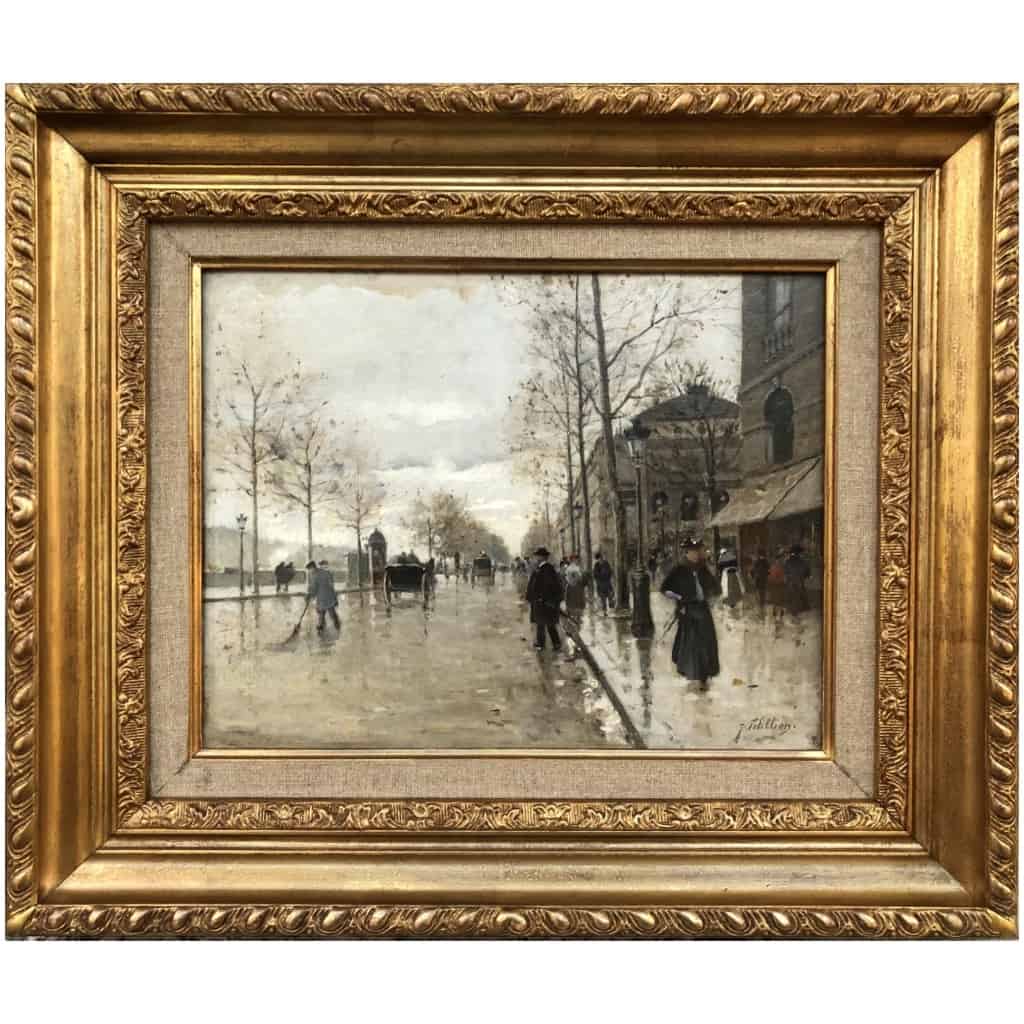 PETILLON Jules Paris Animation Quai De Gesvres Place Du Châtelet Oil Signed Certificate of Authenticity 4