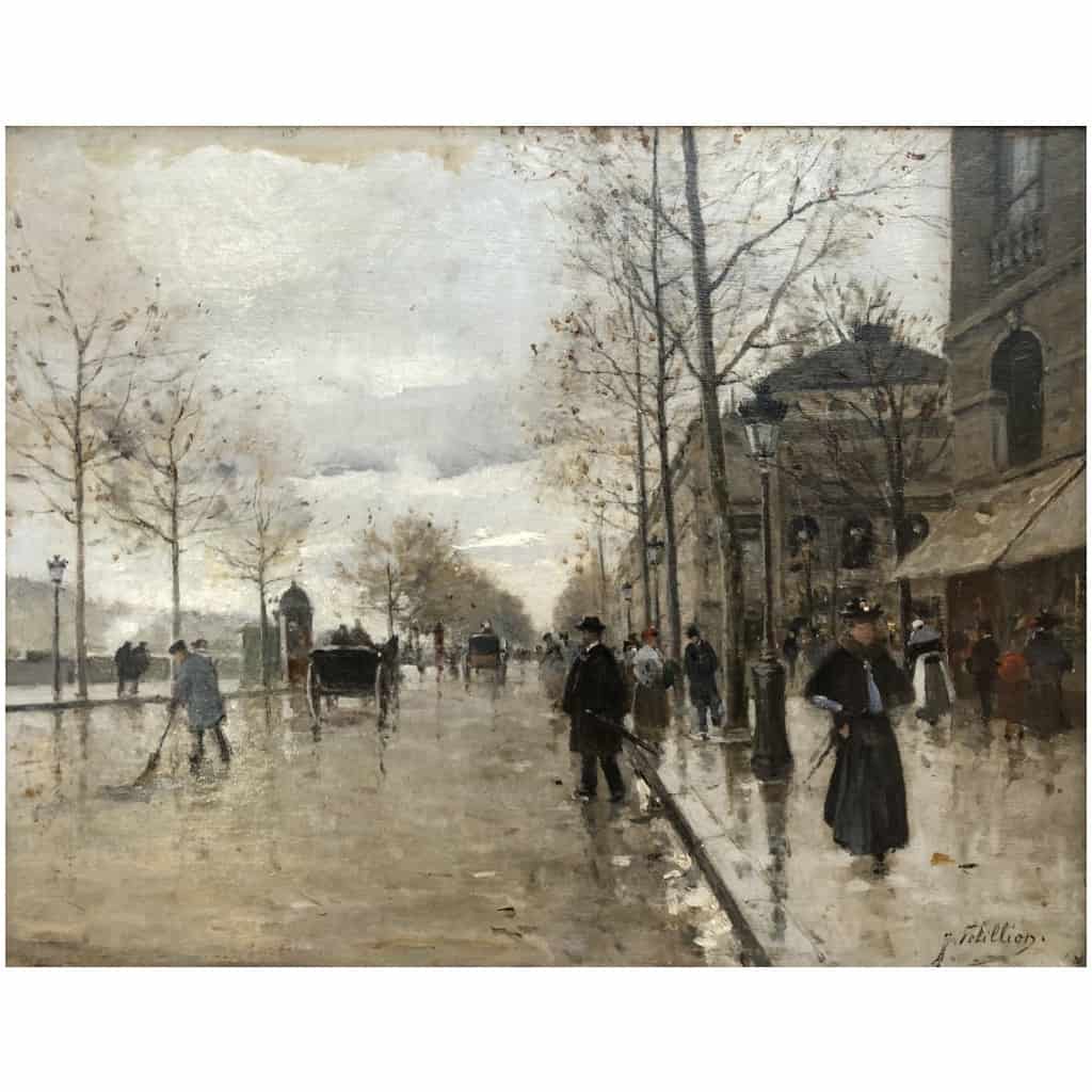 PETILLON Jules Paris Animation Quai De Gesvres Place Du Châtelet Oil Signed Certificate of Authenticity 5