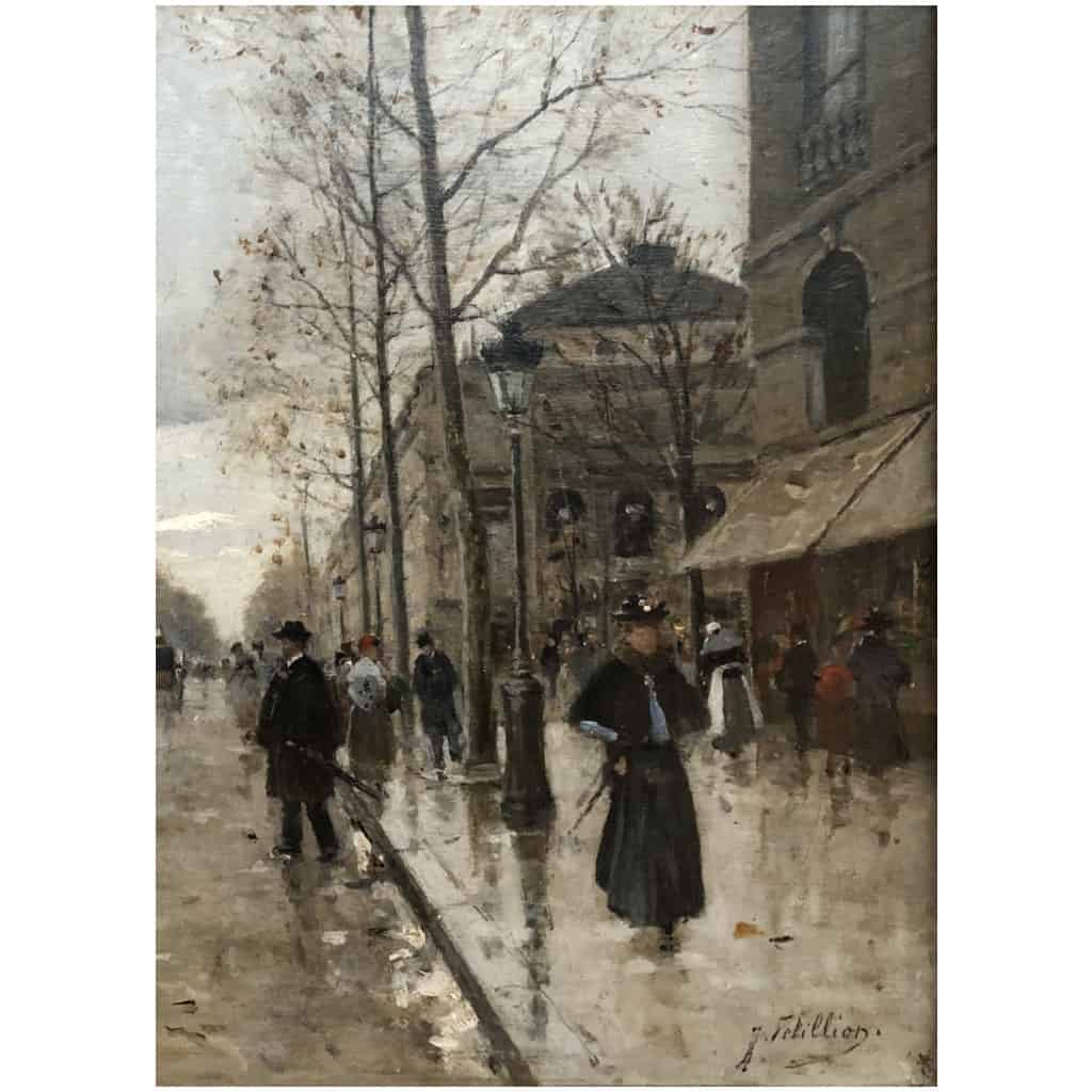 PETILLON Jules Paris Animation Quai De Gesvres Place Du Châtelet Oil Signed Certificate of Authenticity 6