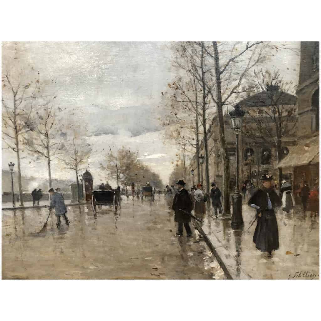 PETILLON Jules Paris Animation Quai De Gesvres Place Du Châtelet Oil Signed Certificate of Authenticity 11