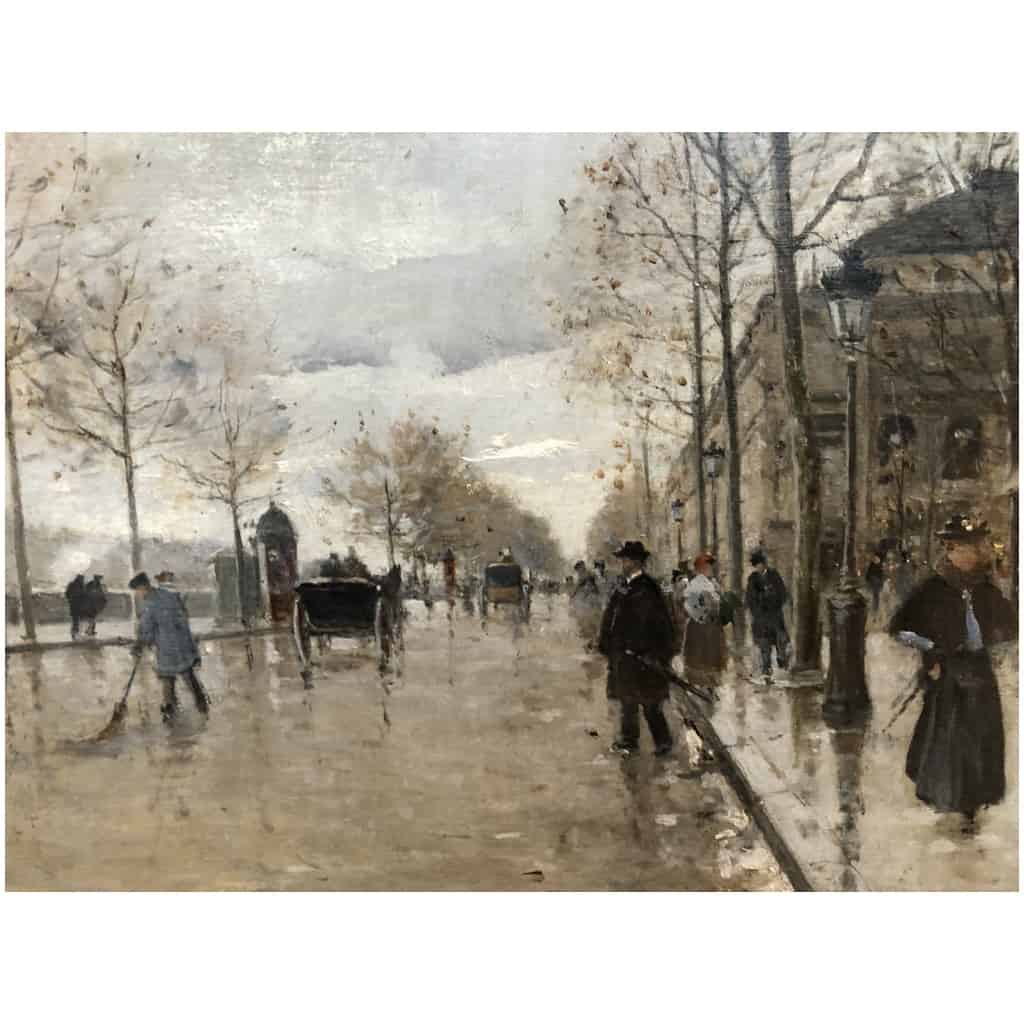 PETILLON Jules Paris Animation Quai De Gesvres Place Du Châtelet Oil Signed Certificate of Authenticity 10