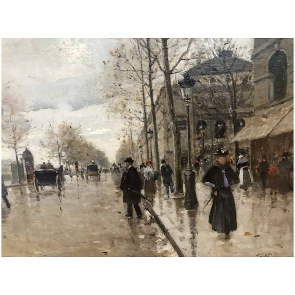 PETILLON Jules Paris Animation Quai De Gesvres Place Du Châtelet Oil Signed Certificate of Authenticity 9