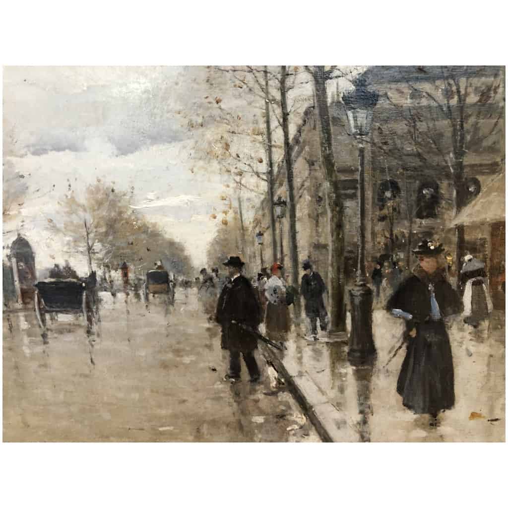 PETILLON Jules Paris Animation Quai De Gesvres Place Du Châtelet Oil Signed Certificate of Authenticity 8