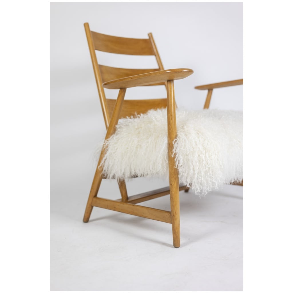 Pair of “lounge” armchairs in blond beech. 1950s 9