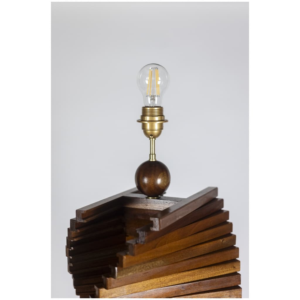 Pied de lampe en bois, sculptural. Années 1980 12