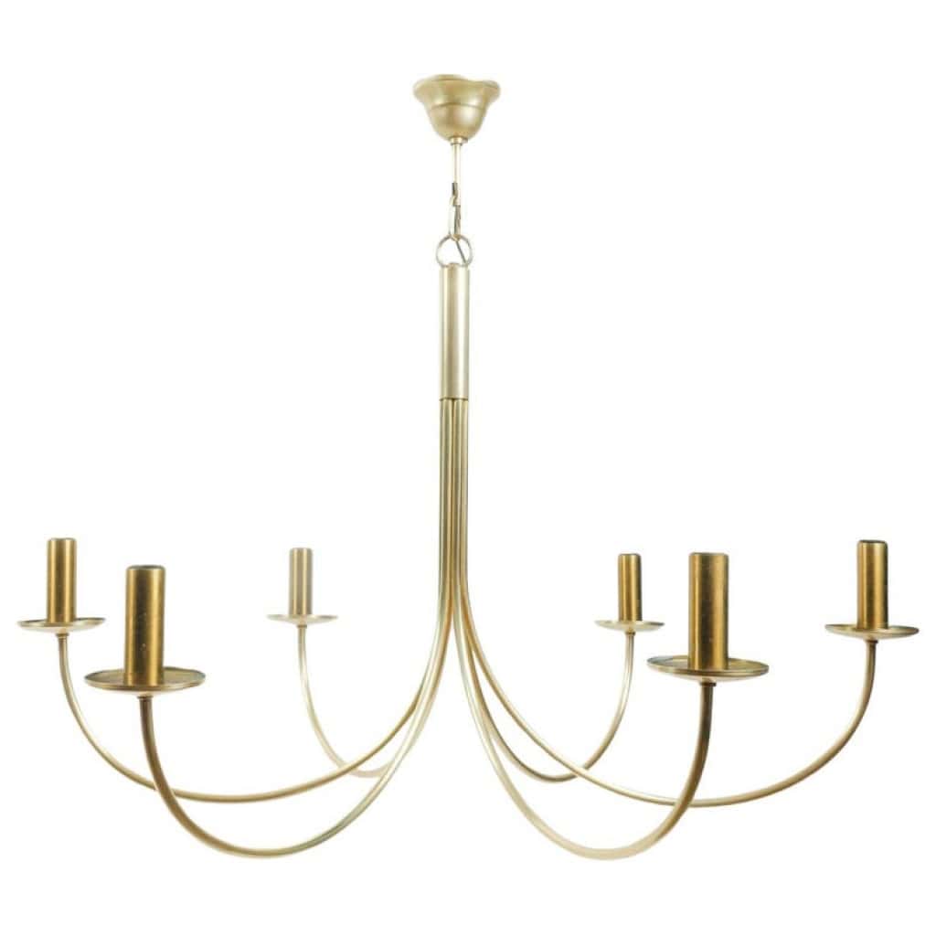 1970 Elegant gilded brass chandelier from Maison Roche. 3