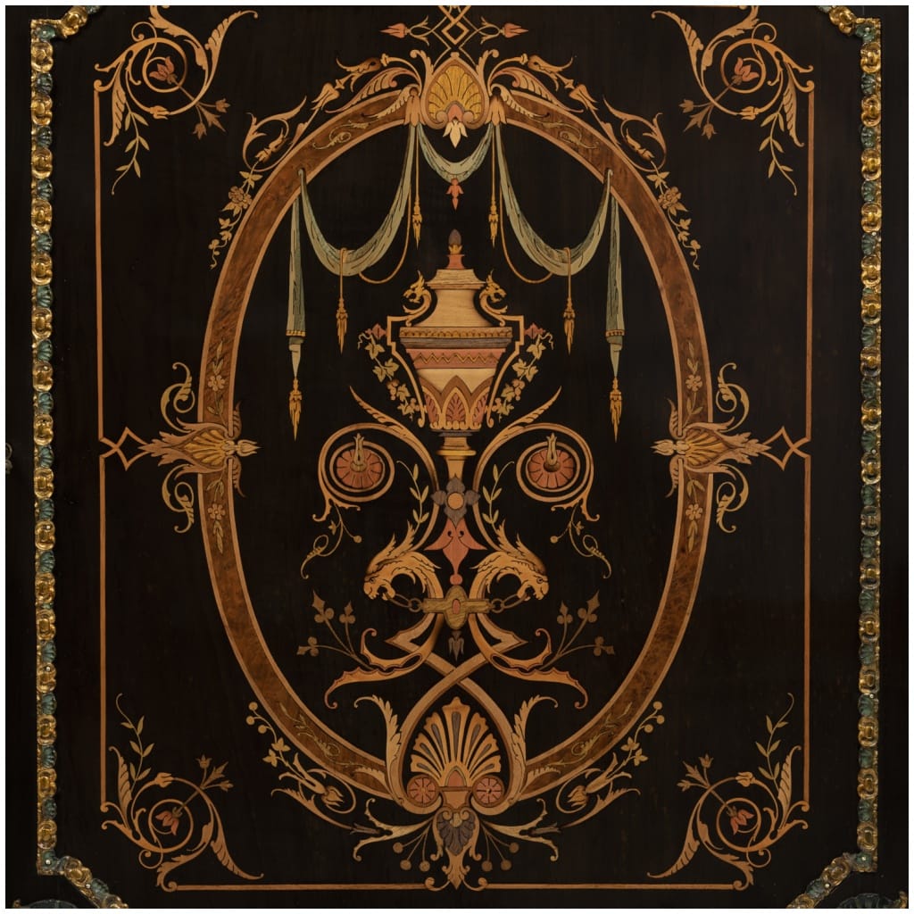 Meuble à hauteur d’appui en marqueterie de bois précieux, XIXe 14