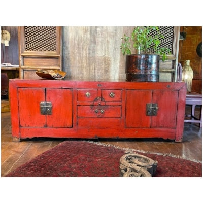 Low cabinet in red lacquered elm