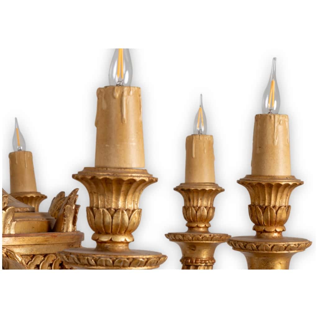 Dumez, Louis style chandelier XVI in carved and gilded wood. 1950s. 5